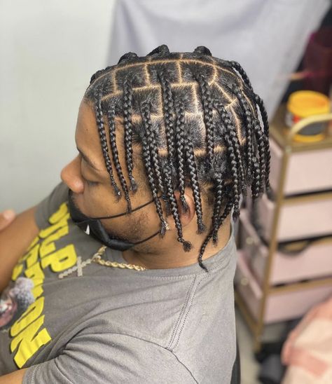 Box Plaits Men, Black Guy Braids, Box Braids For Men Short Hair, Guys Braids, Box Braids For Men, Hair Twist Curls, Boys Braids, Twist Hair Men, Box Braids Men