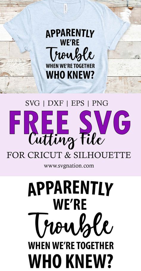 Cricut Best Friend Shirts, Fun Tshirts Sayings For Women Svg, Free Best Friend Svg Files For Cricut, Apparently We Are Trouble Shirts, Best Friend Svg Free, Best Friend Cricut Ideas, Girls Trip Svg Free, Friend Shirt Ideas, Friends Shirt Ideas