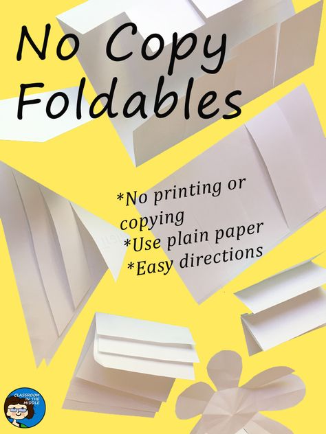 Easy foldables with no printing or copying - Foldables are great, but sometimes it’s nice to have a simple, no fuss plan for the day. Here are some easy-to-make designs that students can easily create themselves from a plain sheet of paper, and are useful for lots and lots of different lessons. Middle School Graphic Organizers, Easy Art Lessons, Interactive Student Notebooks, Art Lessons Middle School, Science Notebooks, Interactive Science, Student Notebooks, Teaching Language Arts, Easy Art