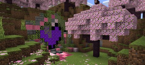 Heart Portal Minecraft, Minecraft Cherry Blossom, Portal Design, Pink Trees, Cute Heart, Cherry Blossom, Minecraft, Portal, Blossom