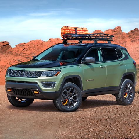 7 Drool-Worthy ‘Easter Safari’ Jeep Concepts | GearJunkie Jeep Compass Modified, Jeep Compass Trailhawk, Adventure Jeep, Jeep Cherokee Trailhawk, Jeep Concept, Safari Jeep, Camping Gear Survival, 2017 Jeep Compass, Roof Basket