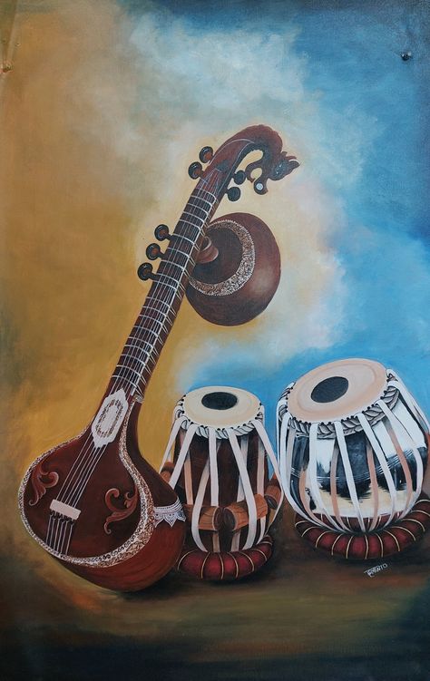 Aesthetic Instruments Pictures, Kathak Art Paintings, Saraswati Painting Modern Art, Abstract Musical Instruments Paintings, Veena Instrument Painting, Music Instruments Paintings, Indian Musical Instruments Painting, Veena Instrument Drawing, Tabla Instrument Drawing