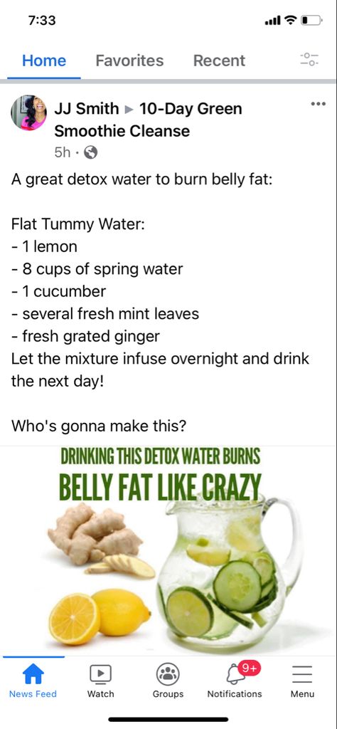 Flat Tummy Water, Jj Smith, Belly Fat Loss Drinks, 10 Day Green Smoothie, Green Smoothie Cleanse, Smoothie Cleanse, Cleanse Recipes, Fat Loss Drinks, Fresh Mint Leaves