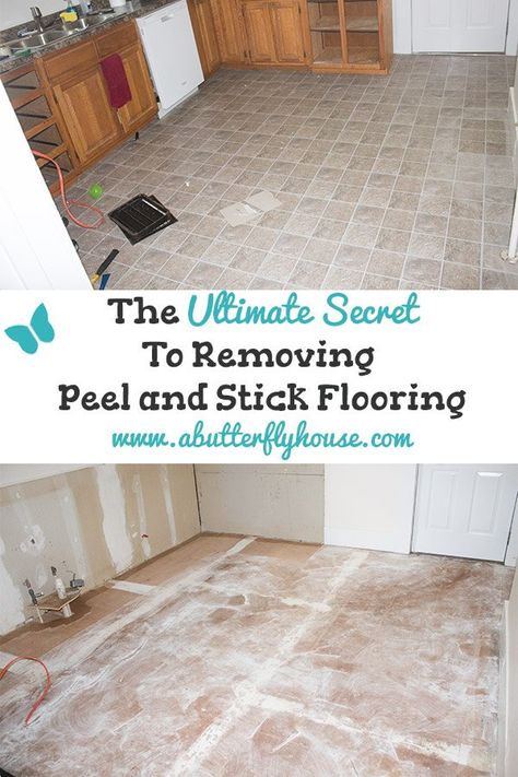 Find out the easiest way to remove your peel and stick floor tile. # AButterflyHouse #Flooring #PeelAndStickTile #Demolition Remove Peel And Stick Tile Floors, Floor Pops Peel And Stick, Peel And Stick Flooring, Sticky Tile, Homemade Toilet Cleaner, Basement Redo, House Upgrades, Tile Removal, House Organization