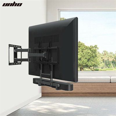 Tv With Sound Bar On Wall, Tv Sound Bar Ideas, Sound Bar Under Tv, Soundbar Mounting Ideas, Flex Space Ideas, Plant Stand Large, Tall Plant Stand, Sound Bar Mount, Tv Placement