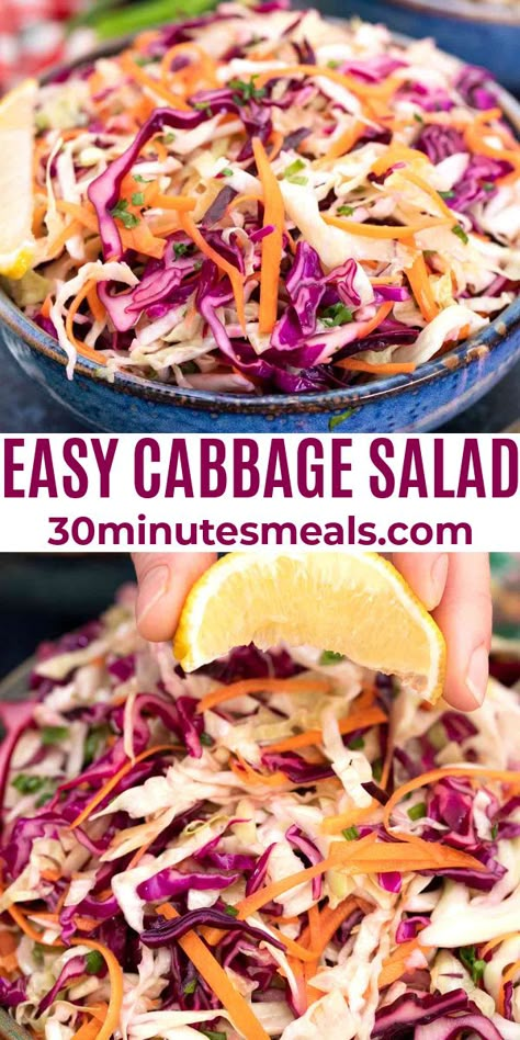 Easy Cabbage Salad, Easy Cabbage Recipes, Cabbage Salad Recipe, Salad Taco, Salad Macaroni, Raw Cabbage, Salad Kale, Garlic Dressing, Cabbage Salad Recipes