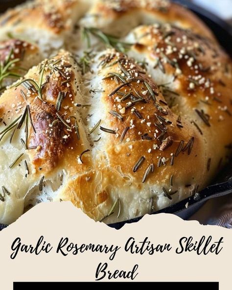 Easy Rosemary Bread Recipes, Herb Bread Recipe Homemade, Bread Machine Garlic Bread Recipe, Rustic Bread Recipe, Rosemary Garlic Bread, Cast Iron Bread, Skillet Bread, Savory Breads, Rosemary Bread