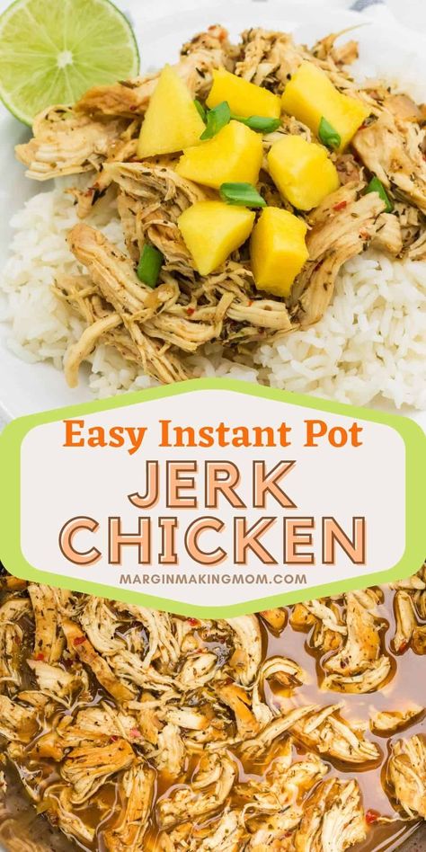 This jerk chicken is a CINCH to make in the Instant Pot! A seasoning packet and a few other ingredients bring together the bold flavors of the Caribbean. This simple pulled chicken is perfect for serving over rice, as a filling in tacos, or even in a bun for a sandwich. Super easy! Instapot Jerk Chicken, Crockpot Jerk Chicken, Instant Pot Jerk Chicken, Senior Meals, Instapot Meals, Jerk Chicken Recipe, Lime Chicken Recipes, Easy Pressure Cooker Recipes, Caribbean Jerk Chicken