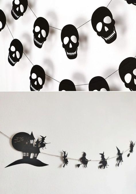 15 Halloween Garlands to Buy for Under $20 in 2021 Skull Garland, Halloween Garlands, Spooky Halloween Crafts, Witches Halloween, Inspirational Decor, Halloween Garland, Halloween Vibes, Black Skull, Black Skulls