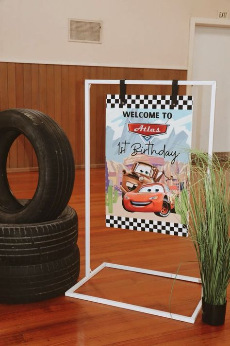 Cars Land Birthday Party Ideas, Cars 2nd Birthday Party Disney, Cars Theme 1st Birthday Party, Cars First Birthday Party Disney, Disney Cars Centerpieces, Lightning Mcqueen 2nd Birthday, Cars First Birthday Party, Disney Cars Birthday Party Decorations, Disney Cars Theme Birthday Party