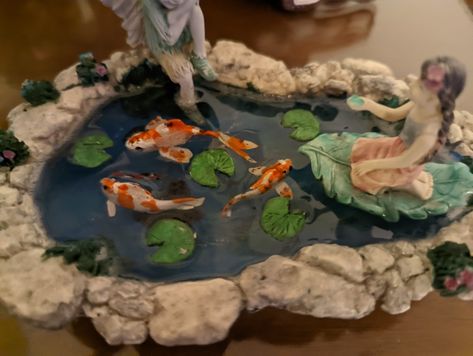 Koi Fish Pond Clay, Clay Coy Fish, Clay Koi Pond, Janmashtami Design, Clay Aquarium, Clay Koi Fish, Japanese Diorama, Pond Sculpture, Clay Pond