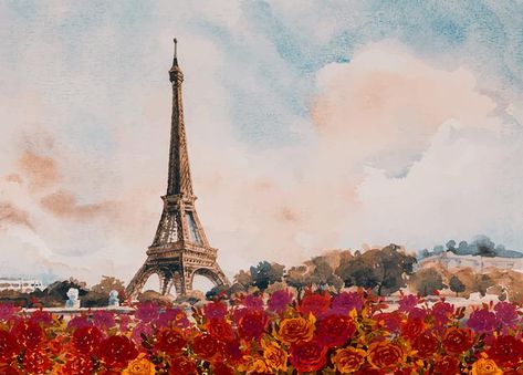 Red Rose Photography, World Art Day, Vintage Backdrop, Paris Artwork, Paris In Autumn, Abstract People, France Eiffel Tower, European City, Background Watercolor