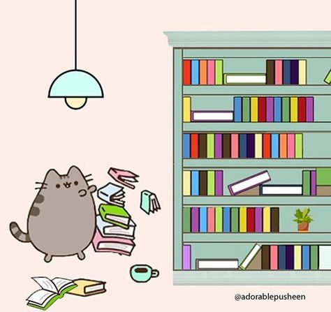 Theresa on Instagram: “Bookssssss....lots of books to organize for Pusheen and myself lol. Spent my morning did just that, this image is absolutely inspired by my…” Pusheen Winter, Cookie Monster Quotes, Monster Quotes, Cutest Cats Ever, Pusheen Cute, Reading Library, Cat Reading, Pusheen Cat, Legolas