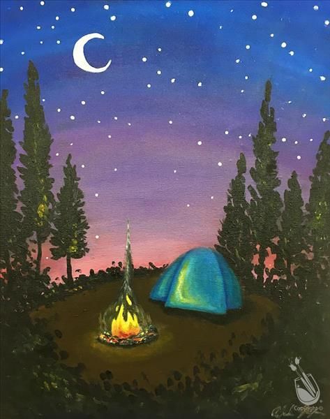 How to Paint Moonlit Campfire Campfire Painting, Nature Paintings Acrylic, Daily Illustration, Painting With A Twist, Small Canvas Paintings, Painting Party, Summer Painting, Textured Canvas, Textured Canvas Art