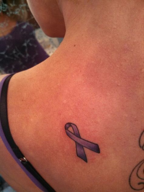 My "Purple Ribbon" fight against Abusers!  My new tattoo! Purple Ribbon Tattoos For Women, Ribbon With Flowers Tattoo, Ribbon Tattoos Awareness, Dv Tattoo Ideas, Dv Tattoos, Sparrow Symbolism, Smol Tattoos, Ribbons Tattoo, Purple Ribbon Tattoos