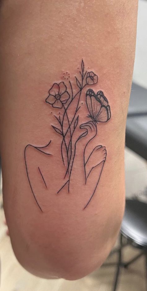 Women Silhouette With Flowers Tattoo, Flower Coming Out Of Head Tattoo, Woman Plant Head Tattoo, Tattoo Women With Flower Head, Blooming Woman Tattoo, Lady With Flower Head Tattoo, Female Silhouette Tattoo With Flowers, Flower Person Tattoo, Flowers Coming Out Of Head Tattoo