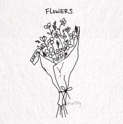 Growing Flower Drawing, How To Draw A Bouquet, Hand Drawn Bouquet Of Flowers, Flower Bouquet Doodle, Bouquet Drawing Simple, Flower Bouquet Sketch, Flowers Bouquet Drawing, Bouquet Of Flowers Drawing, Bouquet Sketch