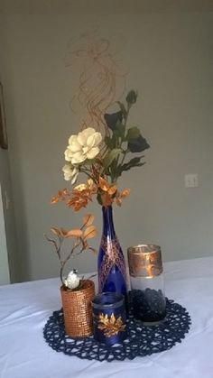 Beautiful Copper And Navy Centerpieces | Tradesy Weddings Floral Ring Centerpiece, Copper Wedding Centerpieces, Navy Centerpieces, Rose Gold Centerpiece, Blue Wedding Centerpieces, Navy And Copper, Blue Centerpieces, Gold Centerpieces, Copper Wedding