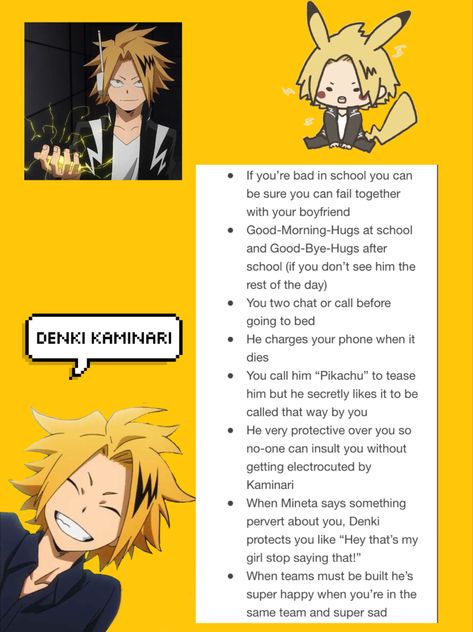 Denki Kaminari As Your Boyfriend, Denki Kaminari X Y/n Headcanons, Denki As Your Boyfriend, Denki Kaminari Headcanon, Denki Headcanon, Denki X Yn, Anime Headcanons, Good Morning Hug, Head Cannons