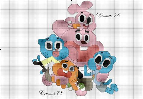 Gumball Cartoon, Gumball Party, Colourful Cross Stitch, Perler Crafts, Cross Stitch Bookmarks, Beaded Cross Stitch, World Of Gumball, The Amazing World Of Gumball, Perler Beads Designs