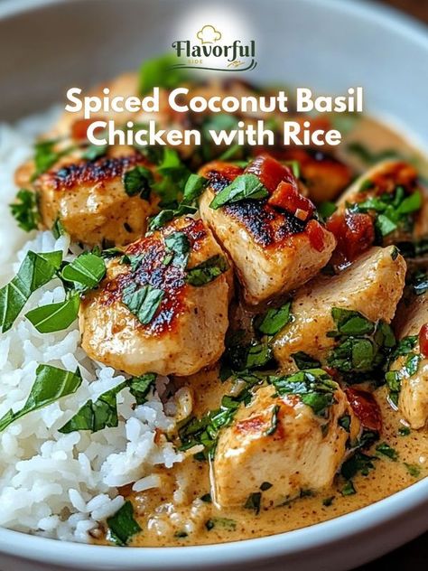 FlavorfulSide Recipes Chicken With Rice, Basil Chicken, Rice Ingredients, Chicken Rice, Curry Powder, Chicken Thighs, Coconut Milk, 1 Cup, Basil