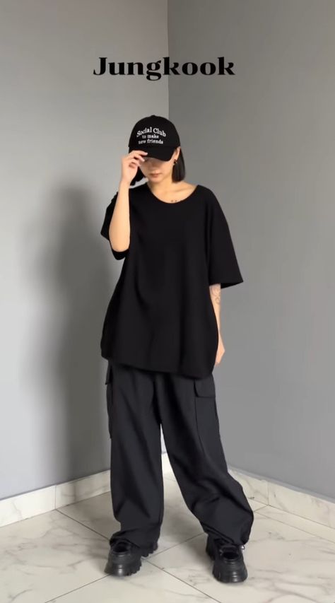 #Jk #Jeon Jungkook #Jungkook #BTS #Fashion #Trendy #Chill #It girl Jungkook Girl Version Outfit, Jungkook Dressing Style, Jungkook Oversized Clothes, Jungkook Baggy Outfit, Jungkook Style Outfit Girl, Jungkook Inspired Outfits Girl, Jungkook Style Outfit, Jungkook Black Outfit, Jungkook Outfit Inspired