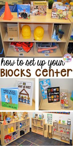 Block Corner Ideas, Classroom Sign Out Board, Block Corner Ideas Preschool, Construction Props, Block Center Preschool, Blocks Center, Preschool Classroom Setup, Pocket Of Preschool, Preschool Room