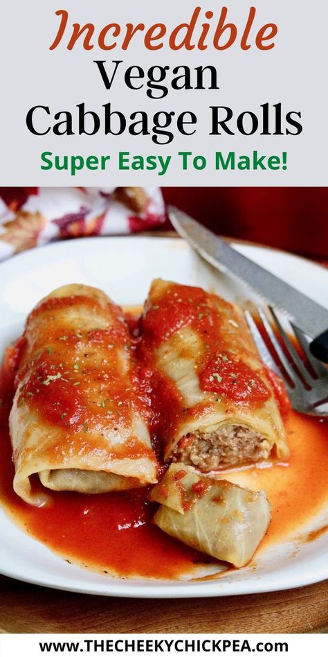 Healthy Stuffed Cabbage, Vegan Cabbage Recipes, Vegetarian Cabbage Rolls, Stuffed Cabbage Recipe, Vegan Cabbage Rolls, Vegan Cabbage, Vegan Ground Beef, Stuffed Cabbage Rolls, Cabbage Rolls Recipe