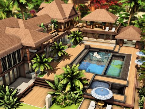 Beach Mansion Floor Plan, Sims 4 Mansion Luxury, Sims 4 Island Living House, Sulani Homes Sims 4, Mansion Sims 4, Big Beach House, Sims 4 Beach House, Beach Mansions, Large Beach House