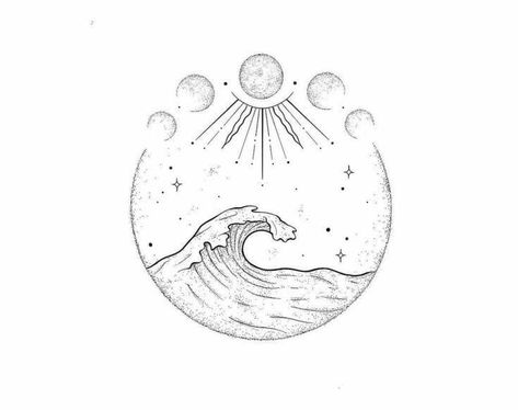 Moon Tide Tattoo, Moon And Tides Tattoo, Celestial Ocean Tattoo, Sun Moon Stars Ocean Tattoo, Water And Moon Tattoo, Ocean Moon Tattoo, Moon Ocean Tattoo, Moon And Water Tattoos, Moon And Sea Tattoo