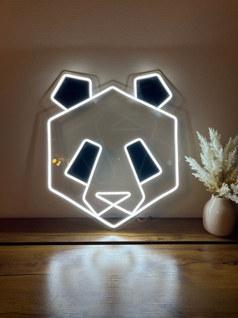 Led Poster, Panda Bedroom, Panda Decorations, Neon Lamp, Neon Room, Neon Decor, Geometric Tattoo Design, Diy Embroidery Designs, Panda Art