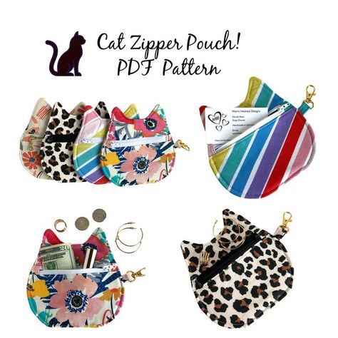 Sewing Pattern Bag, Zipper Pouch Pattern, Sew Accessories, Crochet Zipper, Cat Pouch, Cute Pencil Pouches, Kate Bags, Pouch Sewing, Sewing 101