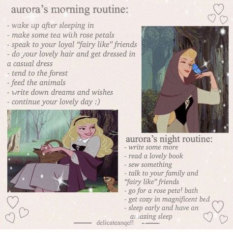 How To Feel Like Aurora, Princess Routine, Princess Tips, Rose Petal Bath, Sleep Early, Etiquette And Manners, Princess Core, Angel Aesthetic, Princess Aurora