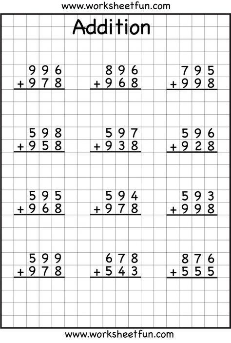 addition with regrouping worksheets...I LOVE that they are on grid paper. This really helps kids keep everything in line!!! Great for review and is available at different grade level abilities! 2 Digit Addition With Carry Over, Math Addition Worksheets 3rd Grade, 2digit Addition With Regrouping, 2 And 3 Digit Addition With Regrouping, 2 Digit Addition Worksheets For Grade 1, Addition With Carrying Worksheets, Addition Two Digits Worksheet, 2nd Grade Math Worksheets Free Printable, 2digit Addition