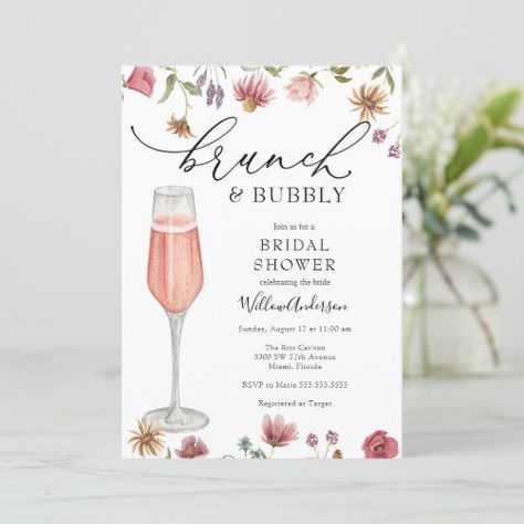 Brunch With The Bride Wildflower Shower Invitation #zazzle #weddinginvitations #birthdayinvitations #babyshowerinvitations #zazzleinvitations #monogram #businesscards #graduation #homedecor Wildflower Brunch, Champagne Invitations, Bridal Shower Wildflower, Love Is In Bloom, Wildflowers Wedding, Bridal Shower Brunch Invitations, Brunch And Bubbly, Brunch Bubbly, Watercolor Border