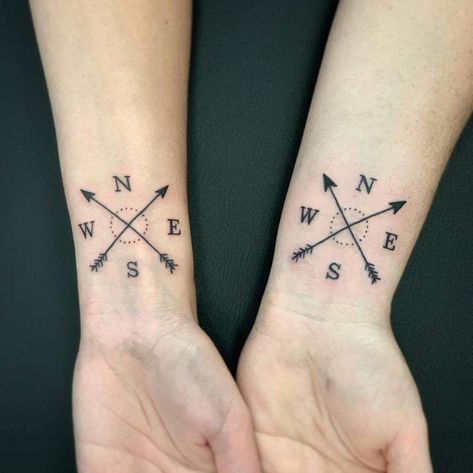 Top 85 Best Friend Tattoo Ideas - [2021 Inspiration Guide] Matching Compass Tattoos Best Friends, Best Friend Tattoo Ideas, Friend Tattoo Ideas, Matching Friendship Tattoos, Match Tattoo, Small Best Friend Tattoos, Cute Best Friend Tattoos, Pinky Promise Tattoo, Best Friend Tattoo