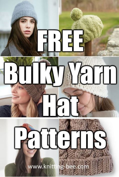 Free Bulky Yarn Hat Patterns to Knit Bulky Yarn Hat Patterns, Hat Patterns To Knit, Knitted Hat Patterns Free Women, Chunky Hat Pattern, Bulky Yarn Patterns, Beanie Knitting Patterns Free, Knit Beanie Pattern, Knit Slippers, Knitting Patterns Free Scarf