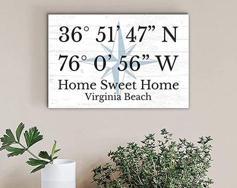 Gps Coordinates Sign, Latitude Longitude Sign, Custom Family Signs, Nautical Wall Decor, Lake Home, Latitude Longitude, Gps Coordinates, Family Decor, Nautical Wall