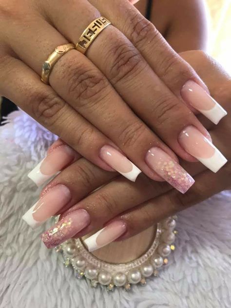 Nails Patygirl, Uñas Acrilicas, Nail Decorations, French Nails, Glitter Nails, Beautiful Nails, Nails Inspiration, Cute Nails, Pink White