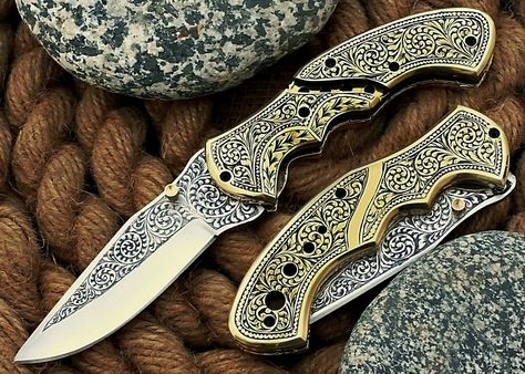 Damascus Knives, Damascus Pocket Knife, Engraved Knife, Butterfly Knife, Unique Anniversary Gifts, Folding Pocket Knife, Damascus Knife, Anniversary Gifts For Husband, Handmade Knives