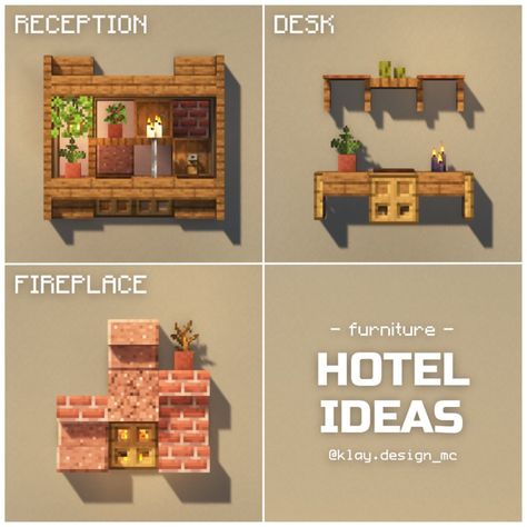 Here’s three hotel interior ideas you can use to decorate that empty house in your world! I kinda had the inspiration for this from… | Instagram Minecraft Starter House Interior, How To Decorate Minecraft Houses, Interior Design For Minecraft, Minecraft Hotel Room Ideas, Hotel Ideas Minecraft, Minecraft Hotel Build, Minecraft Hotel Ideas, Minecraft Hotel Interior, Minecraft Hotel Room