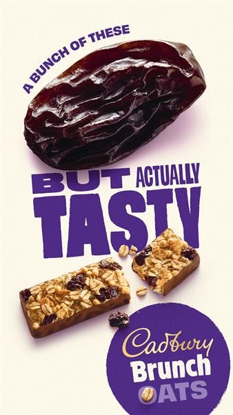 Cadbury "But actually tasty" by VCCP Catering Poster, Chocolate Advertisement, Healthy Snack Brands, Ingredients Photography, Food Graphics, Bar Packaging, Brunch Bar, Snack Brands, Food Texture