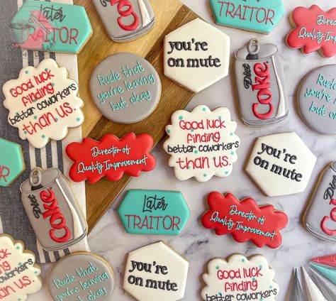 Retirement Sugar Cookies, Farewell Cookies, Retirement Party Cakes, Farewell Party Decorations, Farewell Parties, Fondant Cookies, Good Bye, Retirement Parties, Cookie Designs