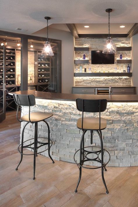 Wall Bar Cabinets, Basement Bar Renovation Ideas, Basement Bar Wall Shelves, Wall Bar Ideas For Home Wall Shelves, Basement Bar Entertainment Area, Elegant Basement Bar, Classic Basement Ideas, Concrete Bar Ideas, Unique Bar Ideas For Home