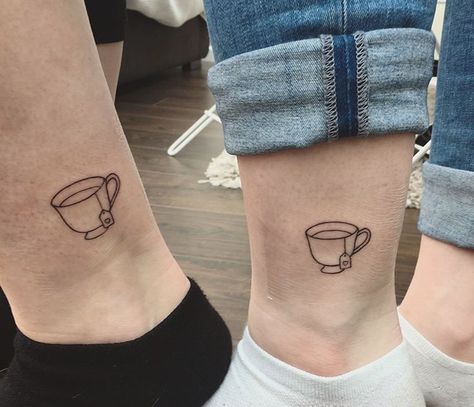 Matching Tea Tattoos, Simple Tea Cup Tattoo, Tea Tattoo Minimalist, Teacup Tattoo Tiny, Small Food Tattoos, Tea Tattoo Ideas, Cup Of Tea Tattoo, Tea Cup Tattoo, Raspberry Tattoo