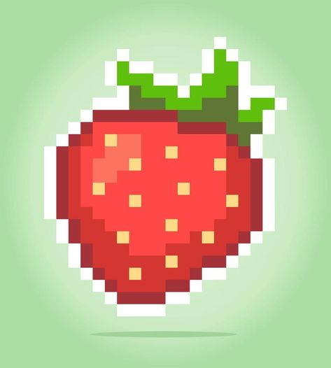 8 bit pixel of Strawberry. Fruits pixel for game assets and cross stitch patterns in vector illustrations. Pixel Art Strawberry, Strawberry Pixel Art, Pixel Strawberry, Strawberry Art, Pixel Art Pattern, Cute Strawberry, Energy Drink, Vector Illustrations, 8 Bit