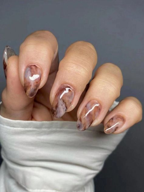 24pcs Simple & Retro Long Design Gradient Fake Nail Set, Enhances Your Charm, Suitable For Daily Wear For WomenI discovered amazing products on SHEIN.com, come check them out! Brown Nail Art, Neutral Nail Designs, Brown Nail, Brown Nails Design, Marble Nail Designs, Press On Nails Medium, Brown Marble, Simple Gel Nails, Nail Candy