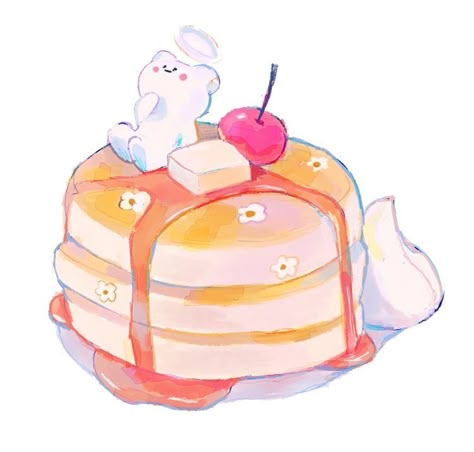 Pancake Drawing, Pancake Art, Pony Town Skins, Food Illustration Art, Anime Muslim, Cute Food Drawings, Food Drawings, Cute Food Art, Cute Animal Drawings Kawaii