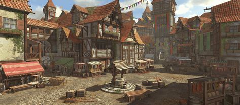 Fantasy Village, Medieval Market, Look Wallpaper, Fantasy Town, Final Fantasy Ix, Village Photos, Medieval Houses, Fantasy Background, Fantasy House