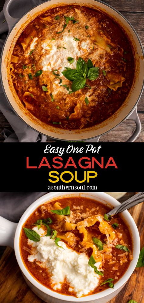 Easy One Pot Lasagna Soup, Lasagna Soup Paula Deen, Croc Pot Lasagna Soup, Lasagna Soup Recipe Dutch Oven, Crockpot Lasagna Soup With Spaghetti Sauce, Lasagna Soup Dutch Oven, Dutch Oven Lasagna Soup, Quick And Easy Stove Top Dinner Recipes, Cold Weather Food Easy